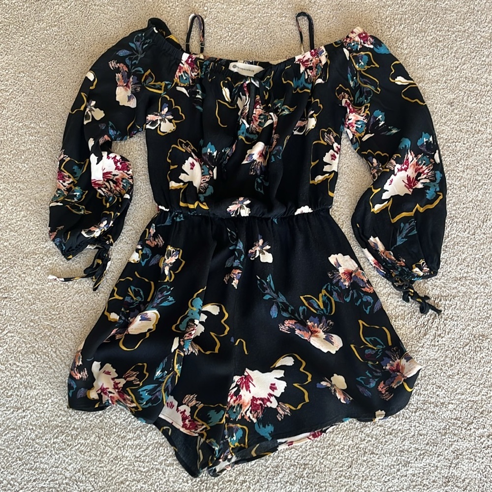 Impeccable Pig Black Floral Romper. Size XS